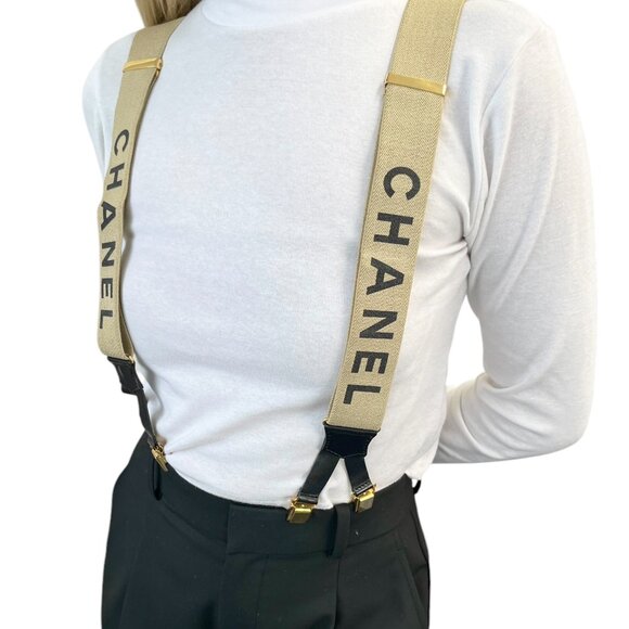 CHANEL Vintage 1994 CC Logo Letter Suspender Belt Beige Black Cotton [106432] - Picture 2 of 10